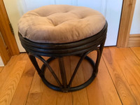 Vintage Dark Brown Rattan Foot Stool