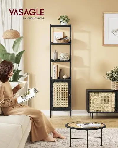 6 Tier Bookcase Tall Shelving Unit Shelving Unit Rattan Effect D, View more