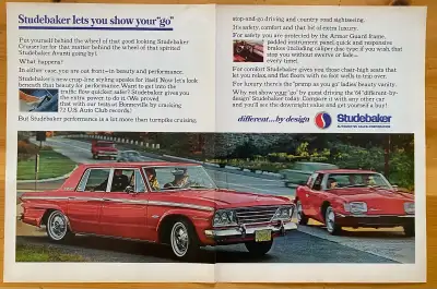 “Studebaker lets you show your ‘go’ different…by design.” Dimensions: 20 1/2 inches wide by 13 1/2 i...