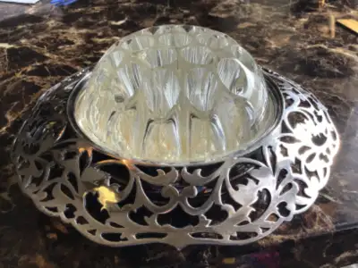 Silver plated vintage Centrepiece with antique glass frog, View more