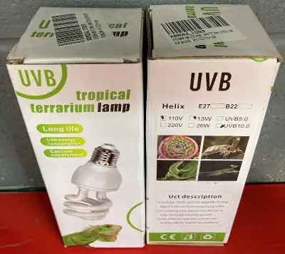 (NEW) 2 x UVB Reptile 13W Fluorescent Compact Terrarium Lamp, View more