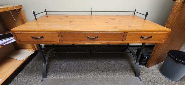 Vintage pine desk with wrought-iron legs | Desks | Winnipeg | Kijiji