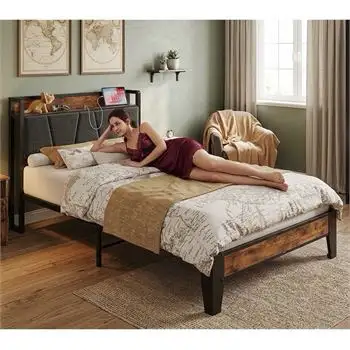 New-LIKIMIO BED FRAME TWIN-XLW/CHARGING STATION | Twin XL, View more