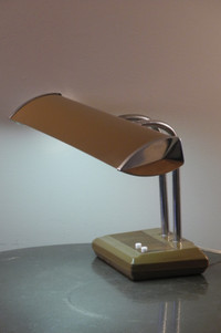 Lampe de bureau, Brun kaki & Chrome - Vintage Retro
