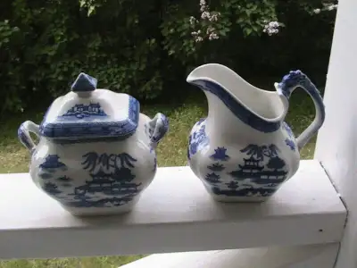 Old Canton cream and sugar, View more