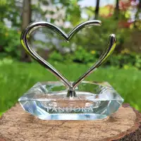 Pandora Crystal Silvertone Heart Ring Holder/Jewelry Stand