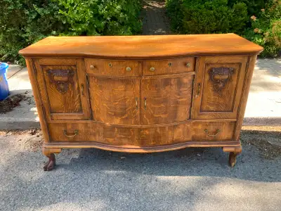 Beautiful antique tiger oak buffet with mirror, solid, FREE, View more