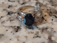 REDUCED!! Solid 10k White Gold Sapphire Ring with Diamonds