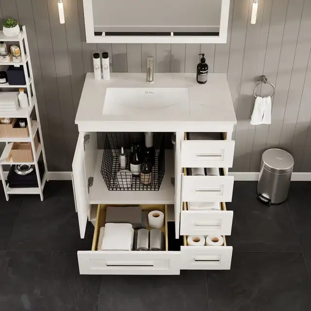 30” Bathroom Vanity with Carrara Quartz Top – Brand New in Cabinets & Countertops in Oakville / Halton Region - Image 5