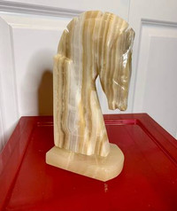 Vintage Horse Head Polished Natural Onyx Trojan Hand Carved