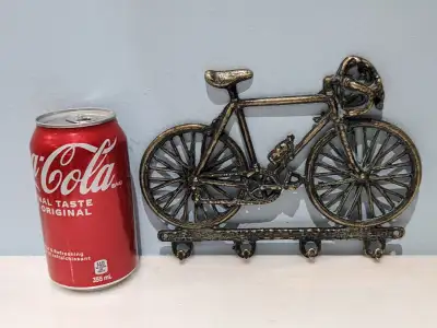 Vintage brass road bike shaped keyring holder, View more
