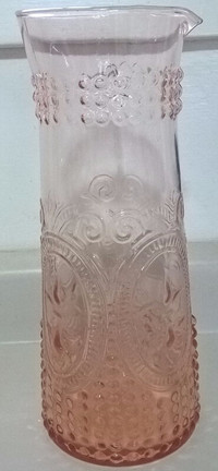 Vintage Fleur-De-Lys Juice Pink Glass Pitcher