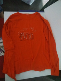 Halloween shirt: 'boo' and has a ghost in rhinestones large