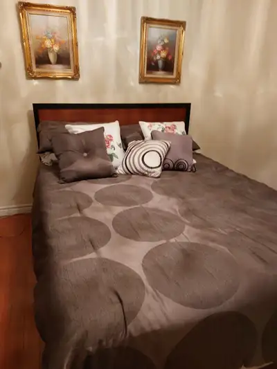 Queen Bed complete with headboard , box spring and mattress, View more