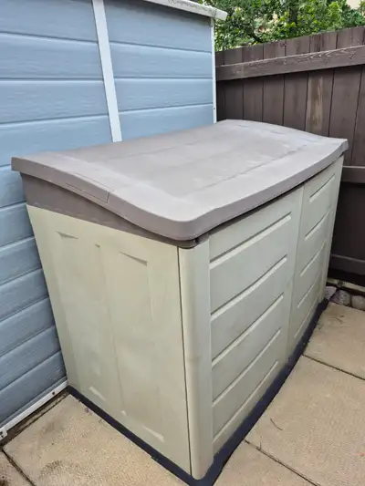 We are downsizing. Outdoor Horizontal Storage Unit (Outstanding by Keter), Volume approx. 20 cubic f...