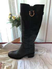 Salvatore Ferragamo High Robespierre Gancio Riding Boot BROWN