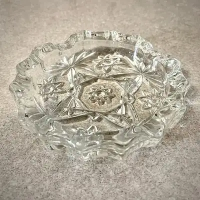 Pic #1 MCM Bohemian glass pinwheel, 4" - $15 Pic #2 Heavy lead glass 5" - $15 Pic #3 1.75" deep, pin...