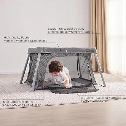 Gromast Travel Crib for Toddler, 2 in 1 Portable Crib for Baby p in Cribs in Mississauga / Peel Region - Image 4