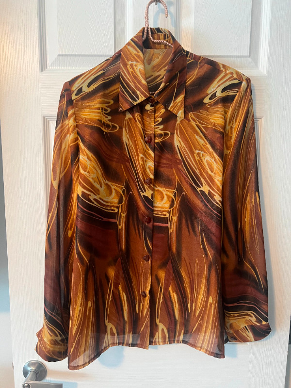 Custom Made Women's Sheer Patterned Button-Up Long Sleeve Blouse in Women's - Tops & Outerwear in Calgary