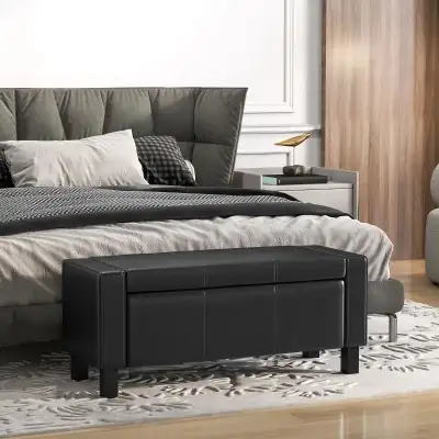 42" Deluxe Faux Leather Padded Storage Ottoman Bench Foot Stool, View more