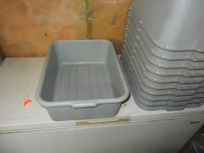 For sale are 11 brand new TOTE BOXES Lightweight Pack small parts or restaurant dishes Reinforced ha...