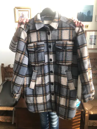 Trendy wool plaid jacket, View more
