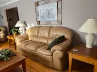 4 piece beige leather chair set