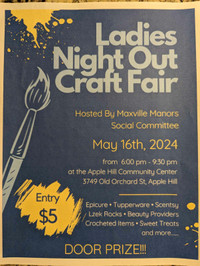 CRAFT SALE- MAY 16th-6pm-9:30pm-APPLEHILL,ONTARIO- 5$  ENTRY FEE