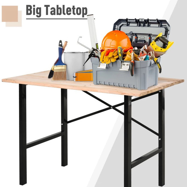 46" Workbench Table Fir Wood Top, Heavy-Duty Steel X-Shape Brack in Other Tables in Markham / York Region - Image 4