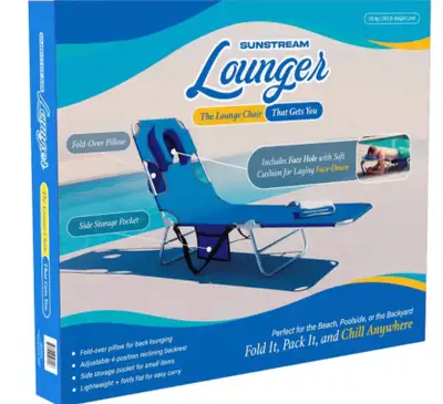 Brand new! Foldable Sun Lounger with Face Cushion & Adjustable Recline.