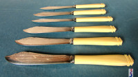 6 Fancy French Ivory Hallmarked E Leclere Fish Knives Hand Engra
