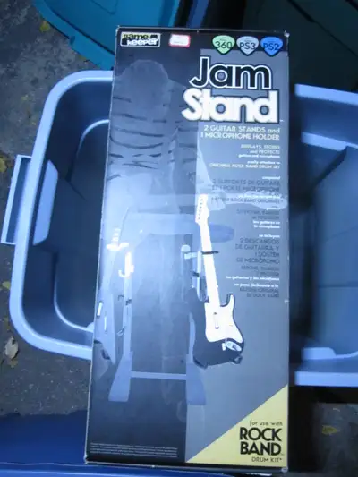 Jam Stand - 2 Guitar stands and 1 microphone holder for use the Rock Band drum kit. For 360, PS3, an...