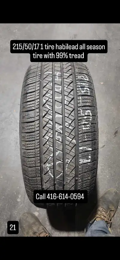 Selling a used 215/50/17 all-season tire with approximately 99% tread, offering reliable performance...