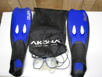 Swim flippers and mask with carry bag. $35