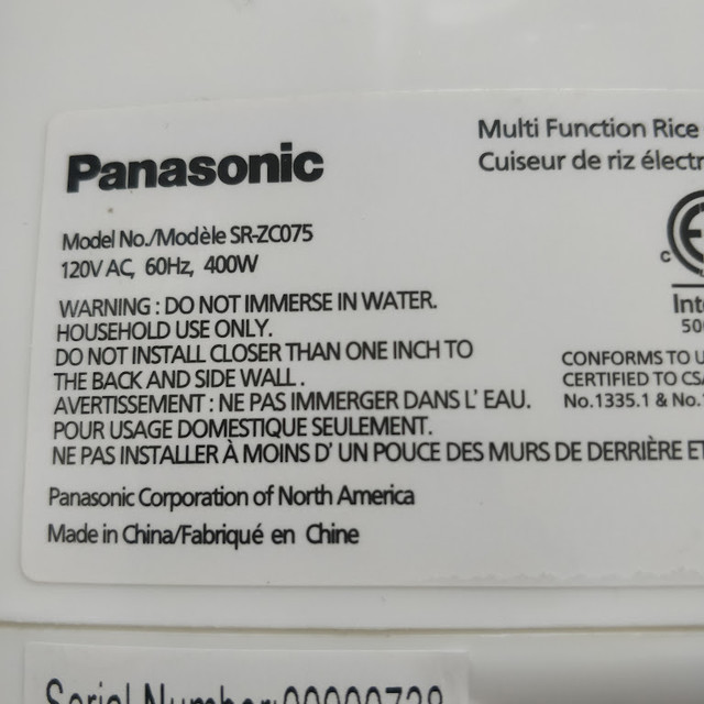 Panasonic SRZC075W MultiFunction Rice Cooker Microwaves & Cookers