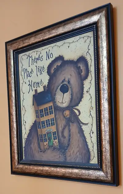 Baby Bear Wood Painting in Carbon Frame, View more
