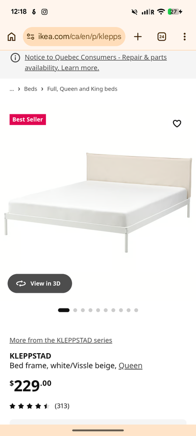 Ikea queen bed / lit Ikea, View more