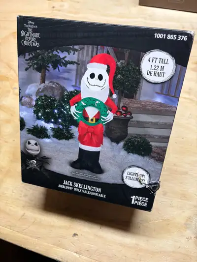 Get ready to add a spooky touch to your holiday decor with this 4 ft tall Jack Skellington inflatabl...