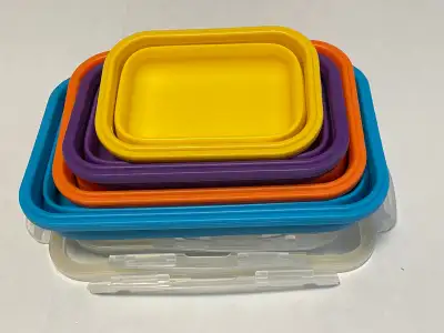 Flat Stacks Food Storage Container Set (4 Square) FLAT STACKS, STACK FLAT Discover the ease of an or...