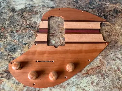 Custom pick guard, wooden knobs for Ernie Ball  StingRay 5 Bass, View more