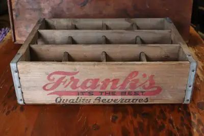Vintage Wooden Frank's Beverages Crate, View more