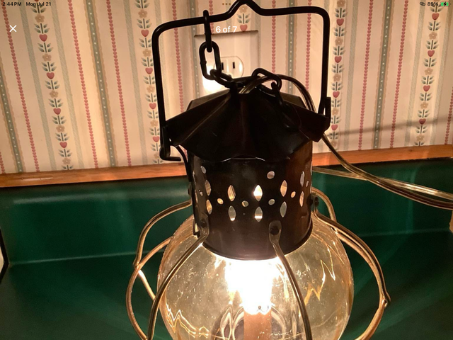 Vintage Ship Style Metal Lantern w Amber Coloured Onion Glass in Indoor Lighting & Fans in Belleville - Image 6