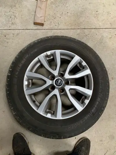 A set of Nissan rims 5x114.3 and tires both are in like new shape. Tires are 97% Was on 2018 Rouge b...