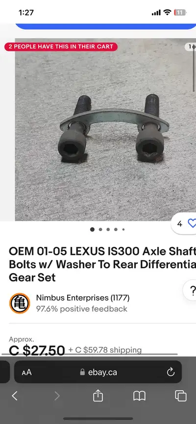 Need LEXUS IS300 Axle Shaft Bolts w/ Washer To Rear Differential