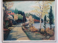 Ferland artiste tableau toile huile paysage rivière arbre eau