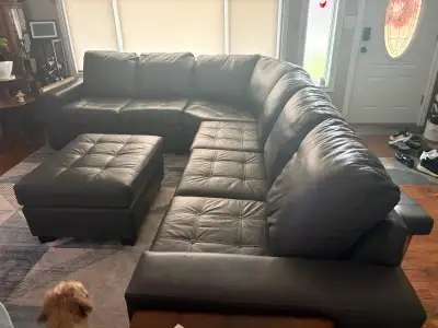 large leather sectional and ottoman, View more