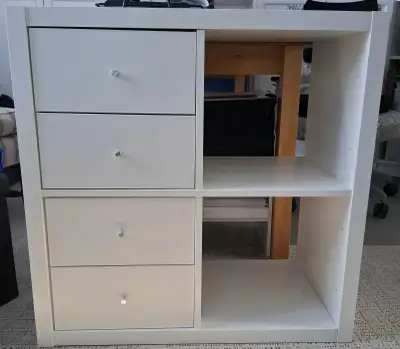 IKEA white KALLAX shelf unit with 4 drawers - like new, View more