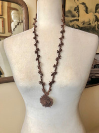 Vintage Necklace Apple Seed Boho Jewelry Jewellery Brown Costume