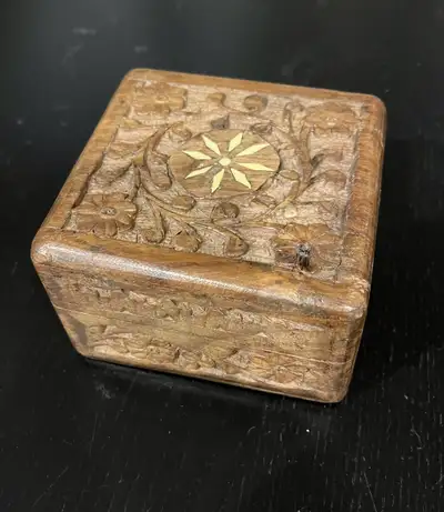 Vintage Hand Carved Wooden Trinket Box, View more