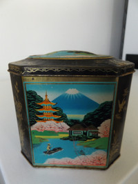 ORIGINAL VINTAGE ANTIQUE JAPANESE TEA TIN BOX MT. FUJI